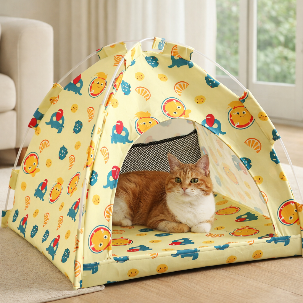 Pet Tent Semi-Enclosed Dome with Canvas Cover and Fiberglass Rods