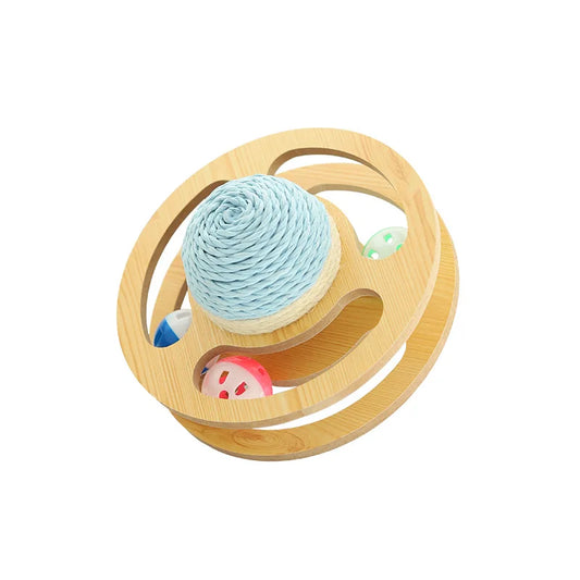 Wooden Sisal Cat Tumbler Toy with Rolling Balls